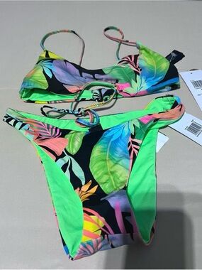 Hurley Neon Green Tropical Print Kids Bikini